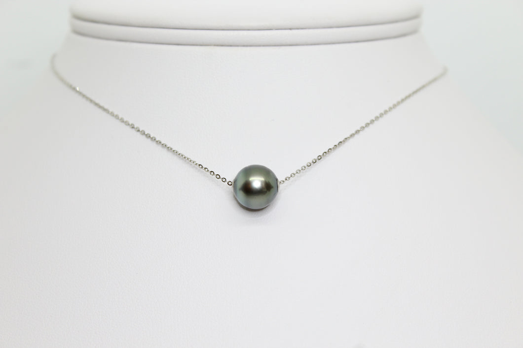 Collier VAIMOANA – Perle de Tahiti noire/verte & or gris 18K